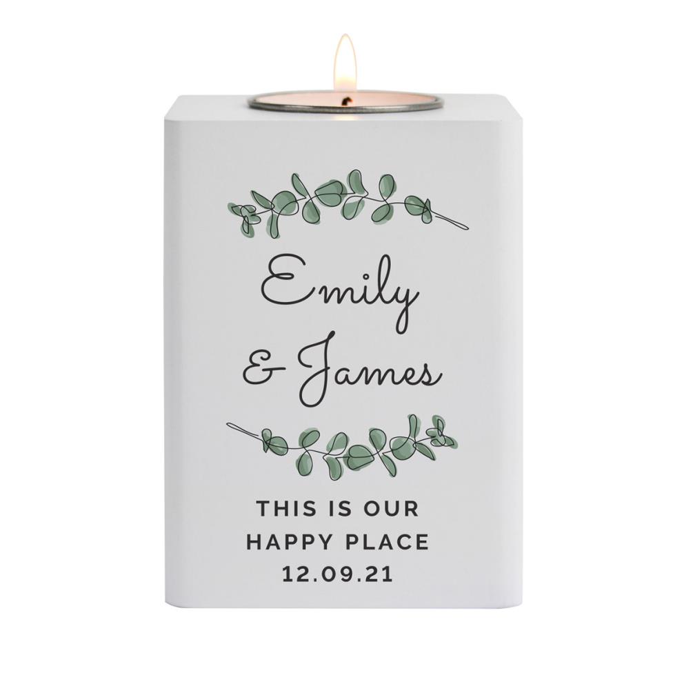 Personalised Botanical White Wooden Tea Light Holder £13.49